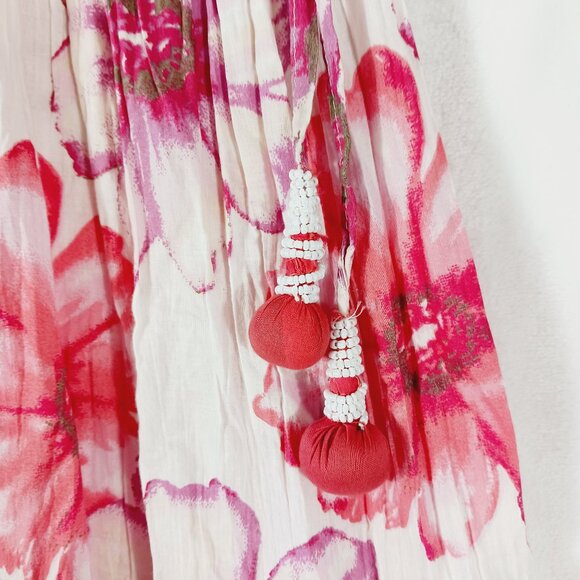 Lalla Nissa, Tiered Maxi Floral Skirt, Medium, Floral Print Stretch Waist w/ Tie - Picture 9 of 15